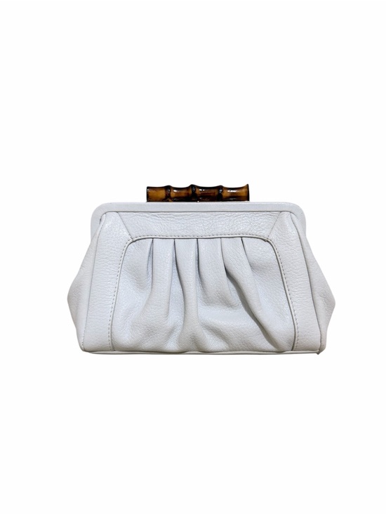 Elaine Turner Handbags - Elaine Turner White Leather Clutch Bamboo Handle with Small Mirror Chic Boho